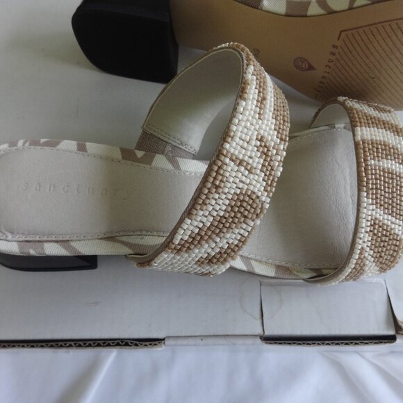 Sanctuary Revive women's size 6M leather beaded slides, tan, 1&1/2" chunky heels - Picture 2 of 15